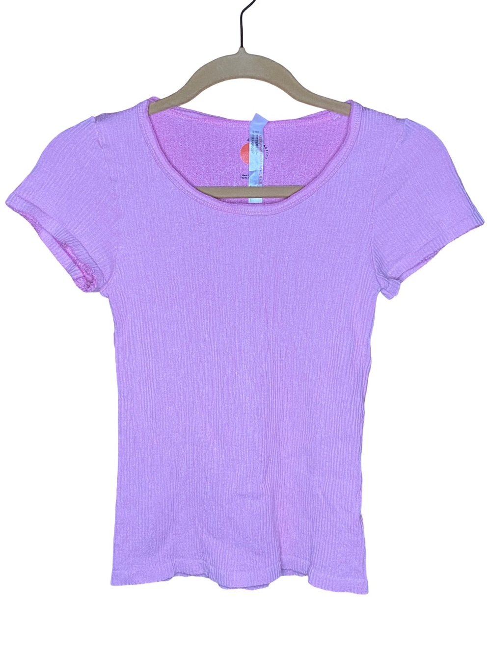 Daily Practice by Anthropologie pink magenta ribbed stretch scoop tee size small